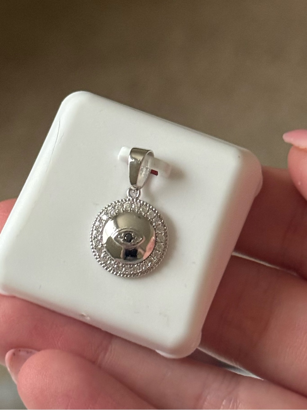 Sterling Silver evil eye Round Pendant with moissanite stones - Silver
